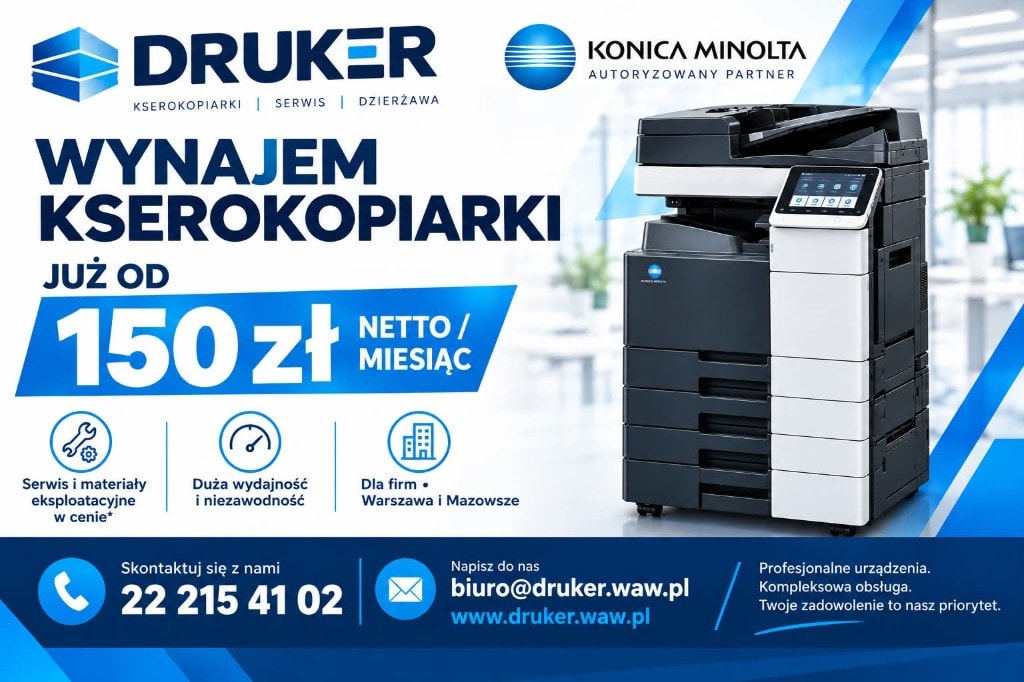 Wynajem kserokopiarek już od 150 zł netto miesięcznie. Autoryzowany partner Konica Minolta.